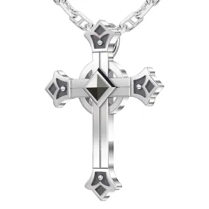 Men's 925 Sterling Silver Celtic Fleur-De-Lis Cross Pendant, 32mm