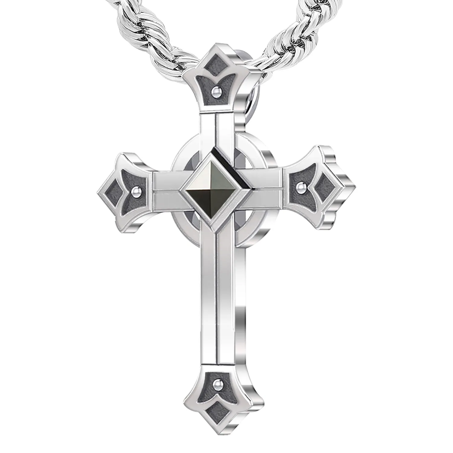 Men's 925 Sterling Silver Celtic Fleur-De-Lis Cross Pendant, 32mm