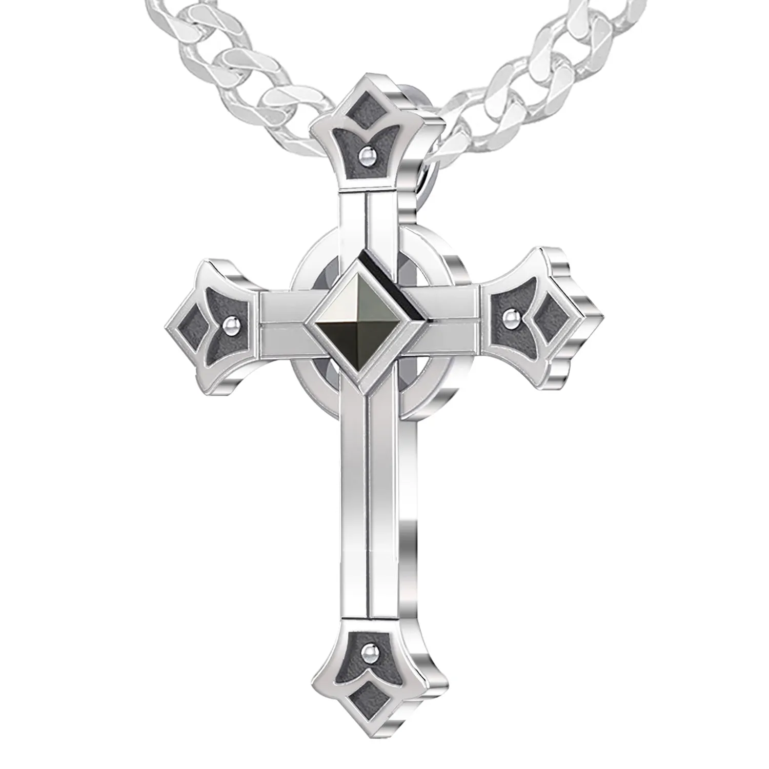 Men's 925 Sterling Silver Celtic Fleur-De-Lis Cross Pendant, 32mm