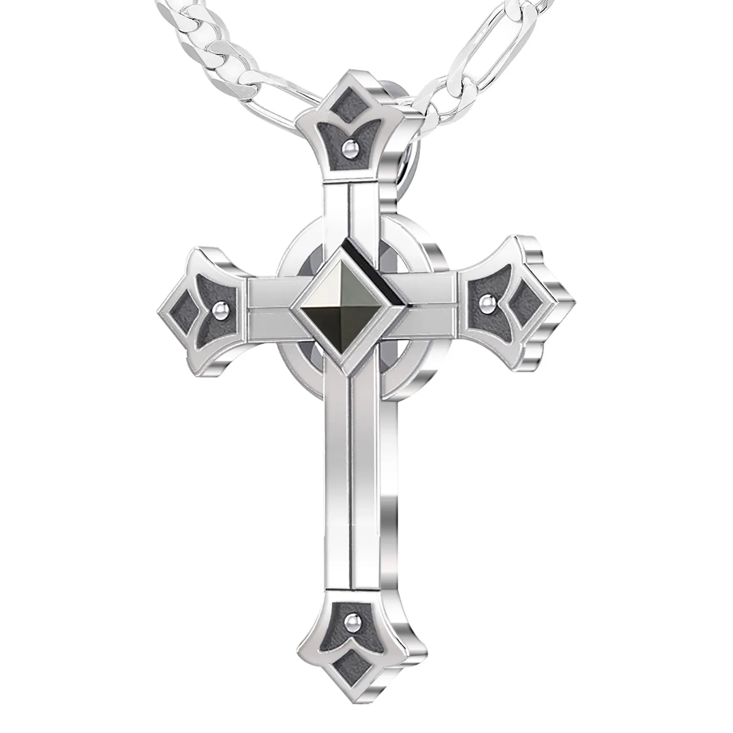 Men's 925 Sterling Silver Celtic Fleur-De-Lis Cross Pendant, 32mm
