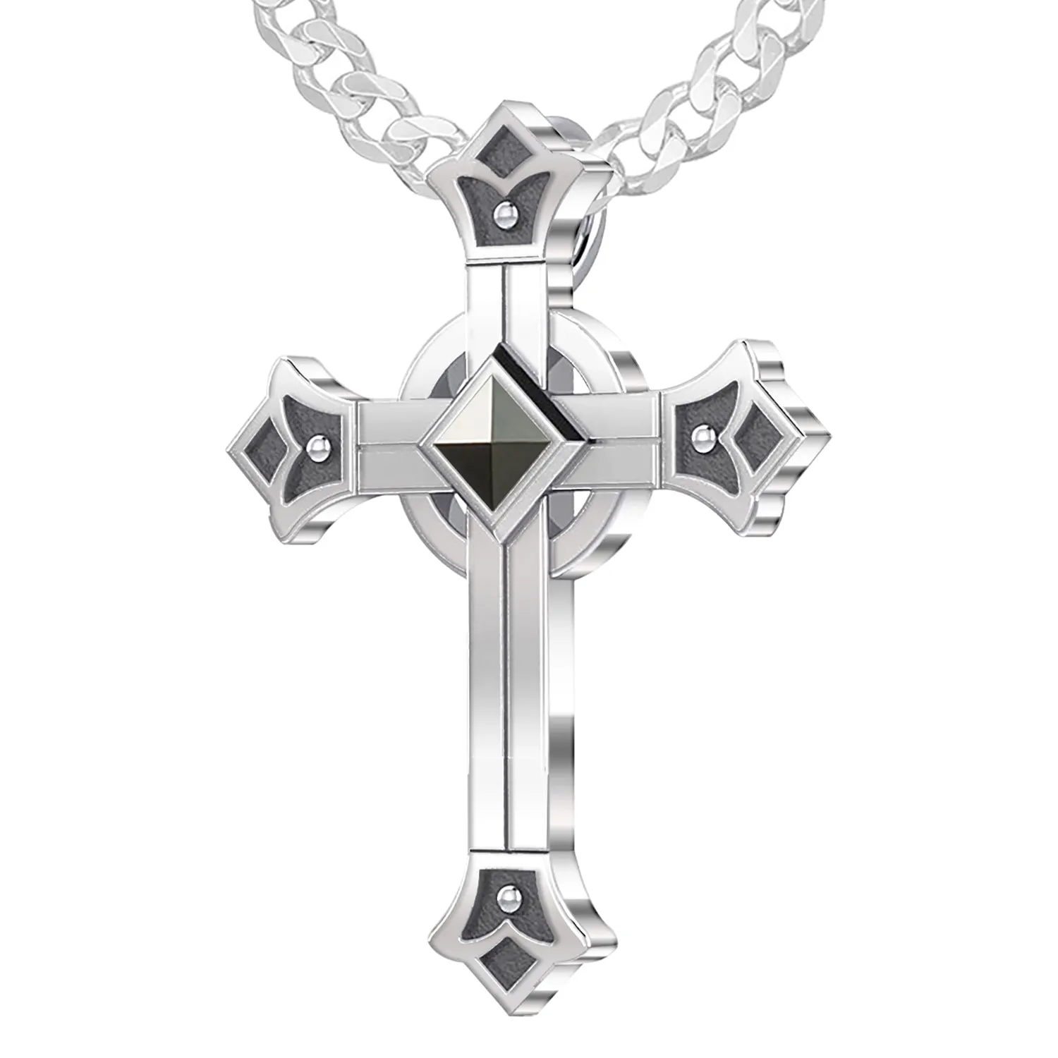 Men's 925 Sterling Silver Celtic Fleur-De-Lis Cross Pendant, 32mm