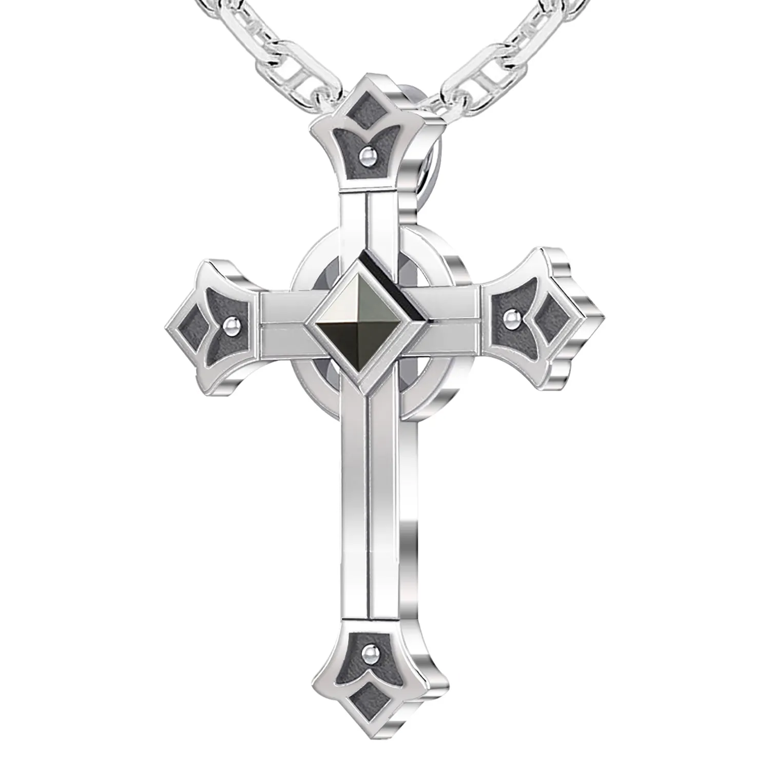 Men's 925 Sterling Silver Celtic Fleur-De-Lis Cross Pendant, 32mm