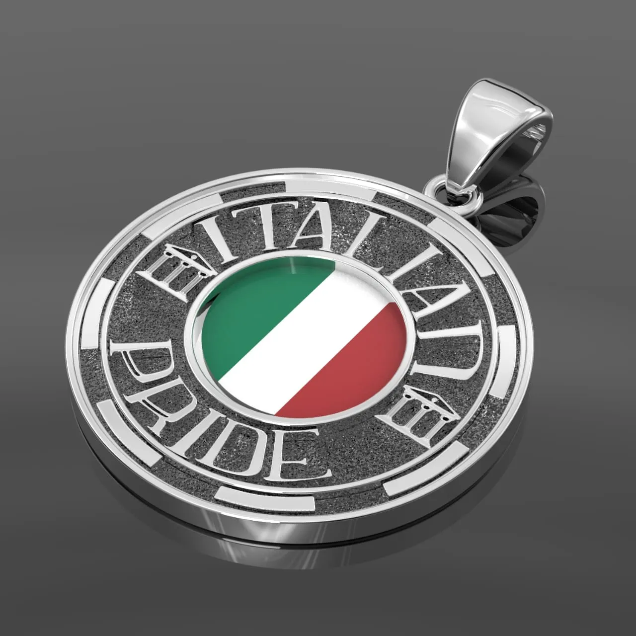 Men's 925 Sterling Silver Italian Pride Medal Pendant Necklace with Flag, 33mm