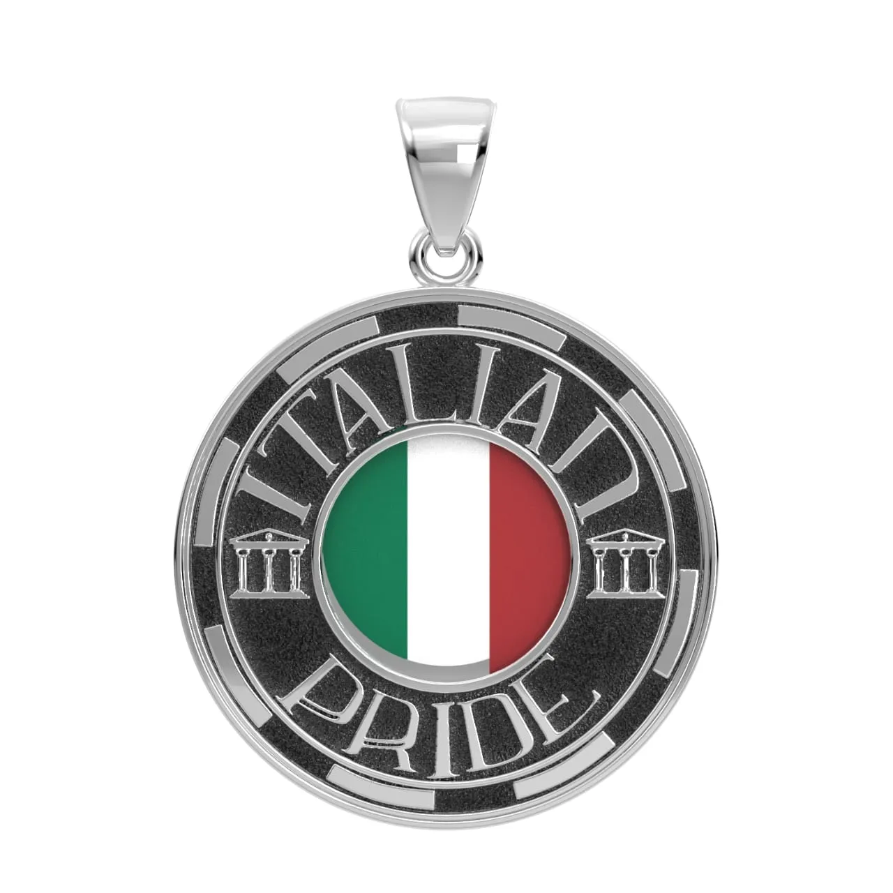 Men's 925 Sterling Silver Italian Pride Medal Pendant Necklace with Flag, 33mm