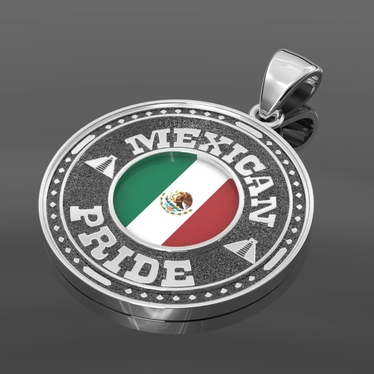 Men's 925 Sterling Silver Mexican Pride Medal Pendant Necklace with Flag, 33mm