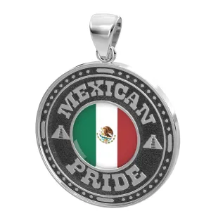 Men's 925 Sterling Silver Mexican Pride Medal Pendant Necklace with Flag, 33mm