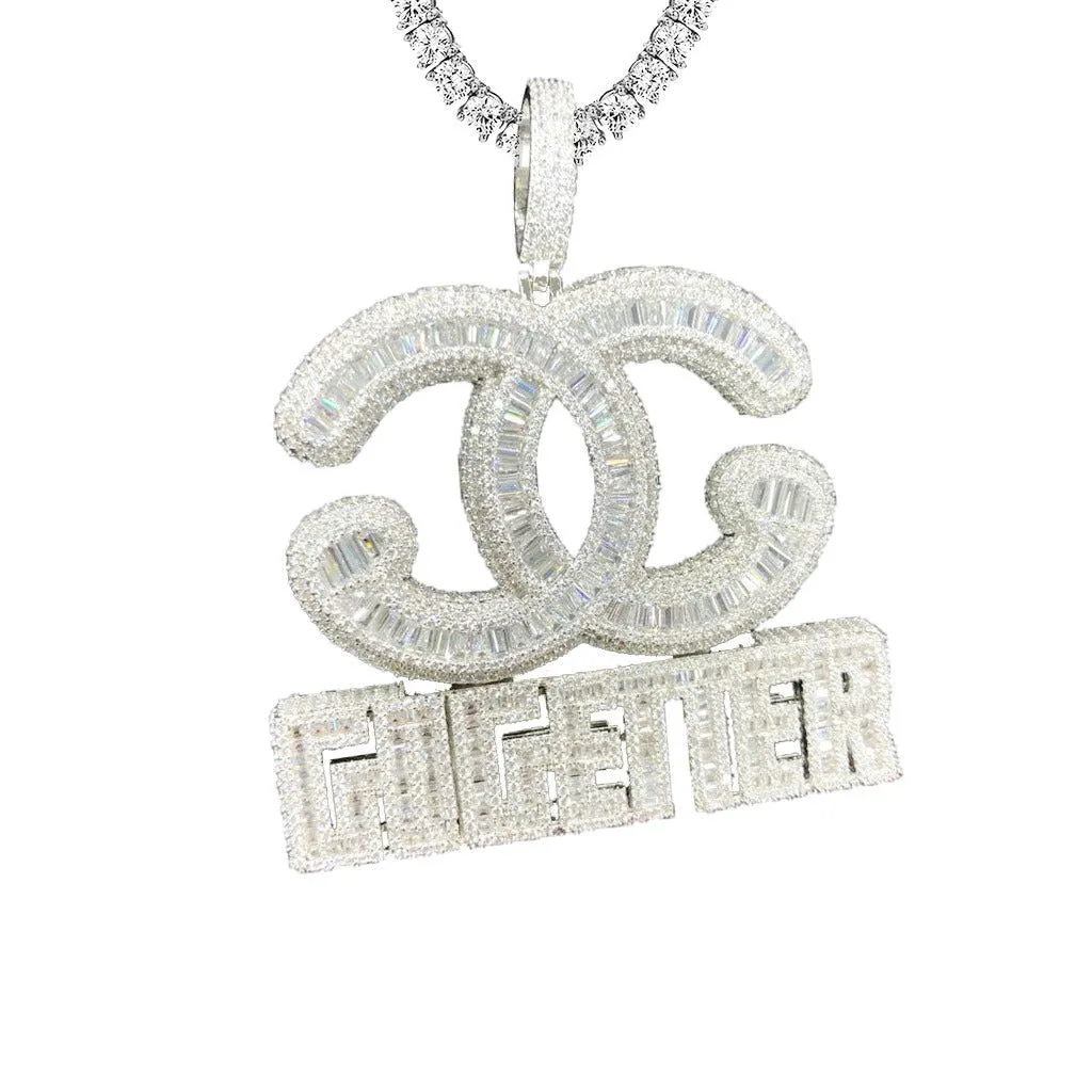 Mens Gogetter Side Icy Baguette Hip Hop White Gold Tone Pendant