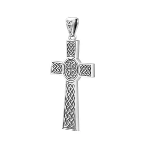 Men's Large 925 Sterling Silver Celtic Cross Pendant Necklace, 43mm