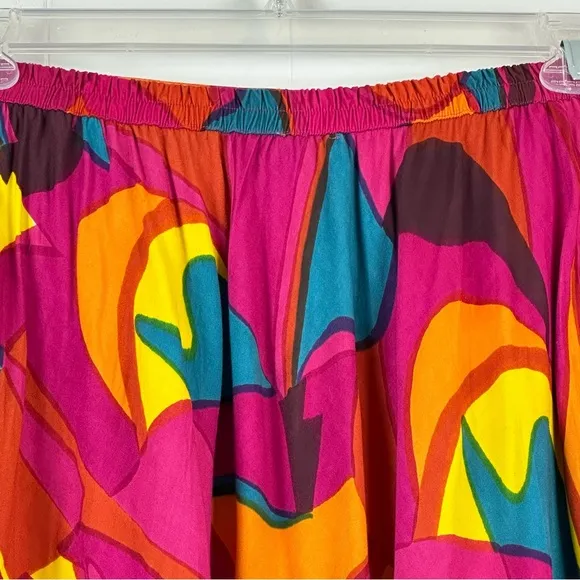 Midnight Velvet Large Funky Print Colorful Maxi Skirt Pompom Trim Size L