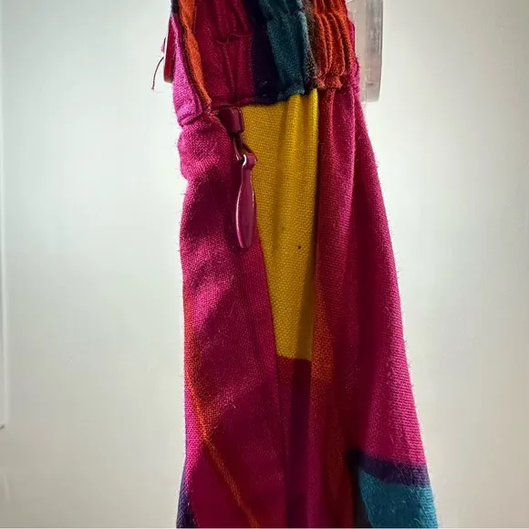 Midnight Velvet Large Funky Print Colorful Maxi Skirt Pompom Trim Size L