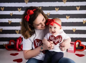 Mommy & Me Matching Red Glitter Be Mine Valentine Shirts