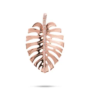 Monstera Pendant in Rose Gold with Diamonds - 30mm