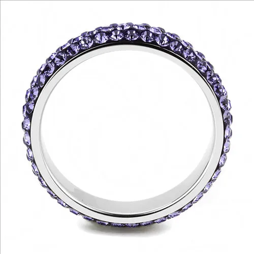 MT0453 - Stainless Steel Ring Top Grade Crystal Eternity Band - Purple Light - February Birthstone -Most Popular