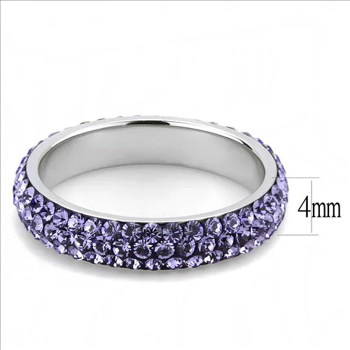 MT0453 - Stainless Steel Ring Top Grade Crystal Eternity Band - Purple Light - February Birthstone -Most Popular