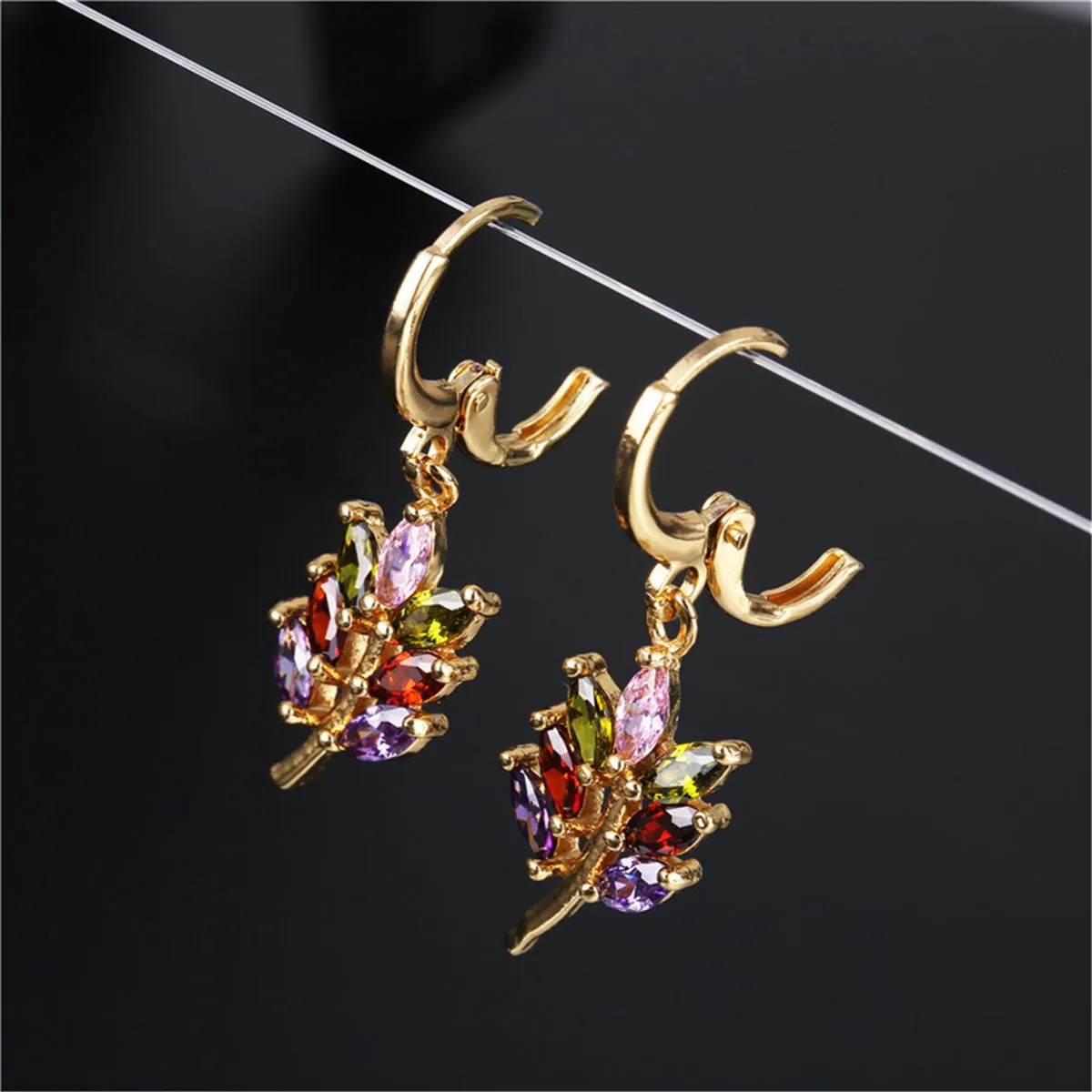 Multicolor Crystal & 18K Gold-Plated Salix Leaf Drop Earrings