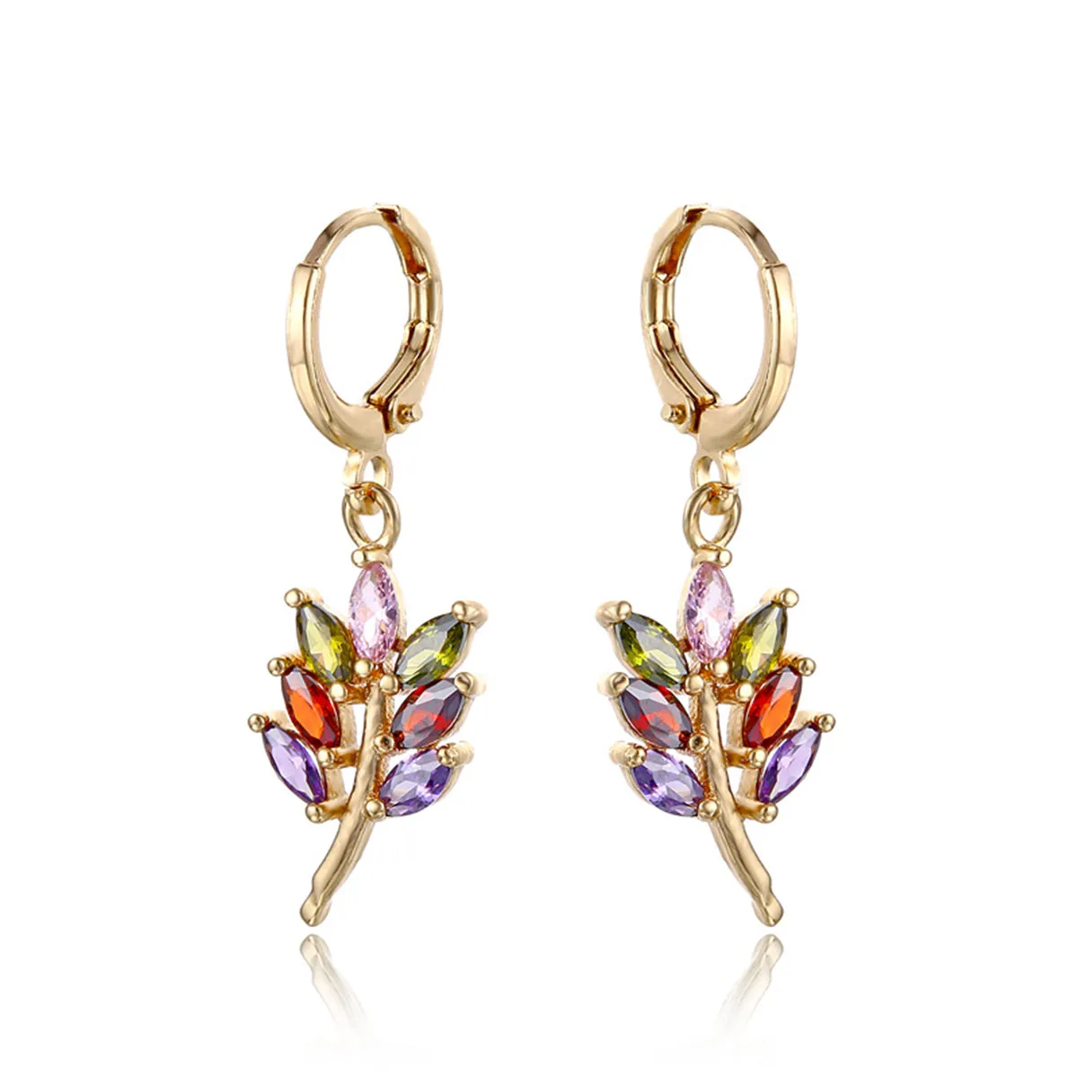 Multicolor Crystal & 18K Gold-Plated Salix Leaf Drop Earrings