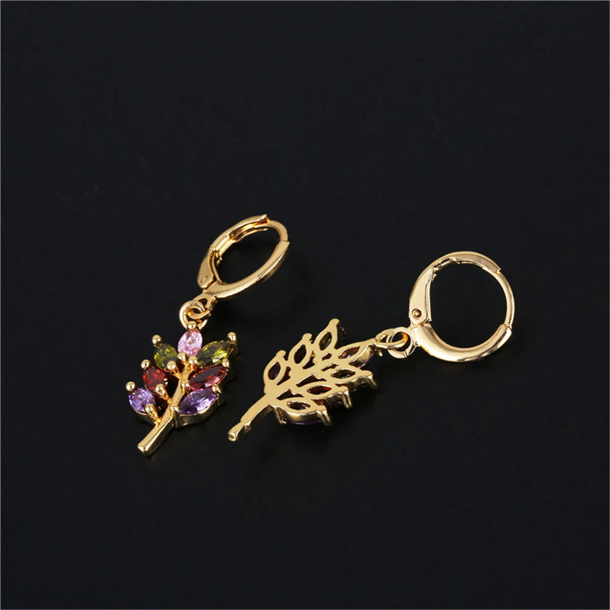 Multicolor Crystal & 18K Gold-Plated Salix Leaf Drop Earrings