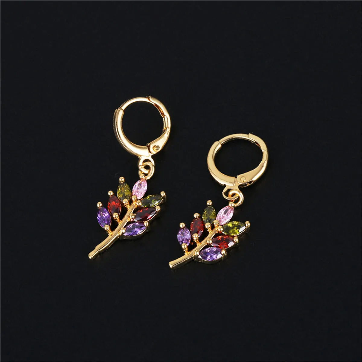 Multicolor Crystal & 18K Gold-Plated Salix Leaf Drop Earrings