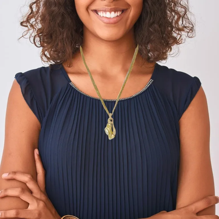 Natural Golden Keshi Pearl and Diamond Pendant with Multi-Strand Gold Chain