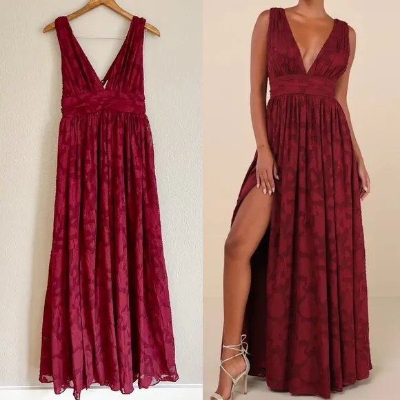 NWOT Sweet Sophistication Burgundy Burnout Floral Maxi Dress
