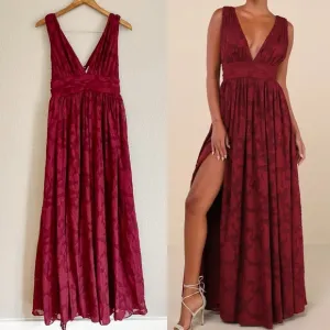 NWOT Sweet Sophistication Burgundy Burnout Floral Maxi Dress