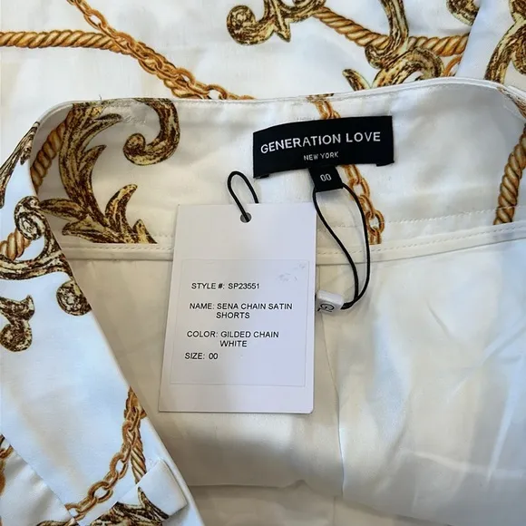 NWT Generation Love Sena Chain Satin Shorts size 00