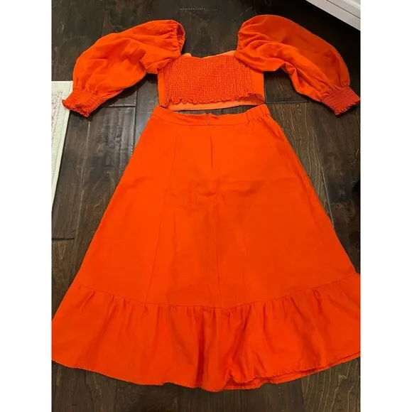 OPT Lulou Matching Crop Top and Maxi Skirt Bright Orange size Small