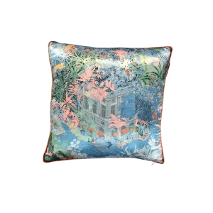 Palm Trees and Palace Blue Faux Silk Throw Pillow Cover