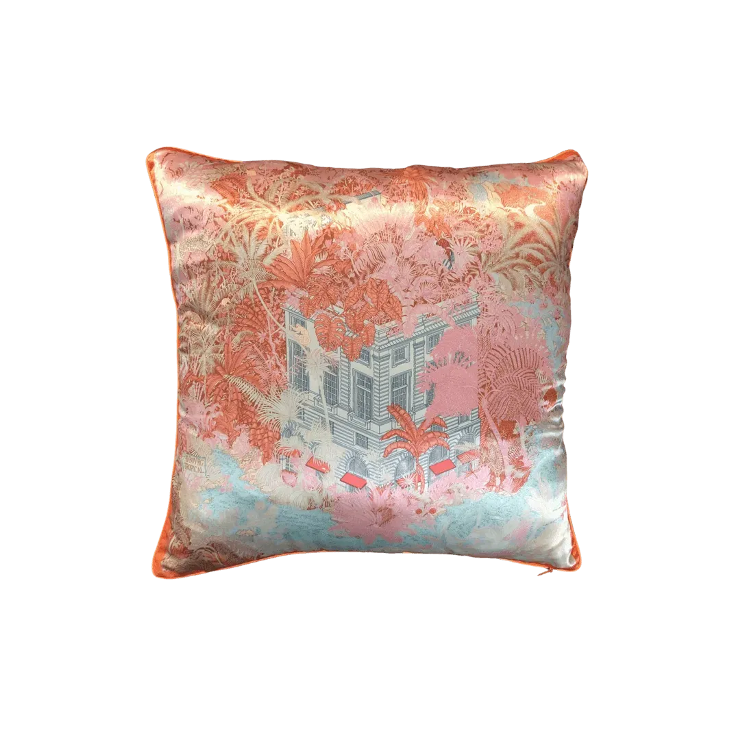 Palm Trees and Palace Blue Faux Silk Throw Pillow Cover