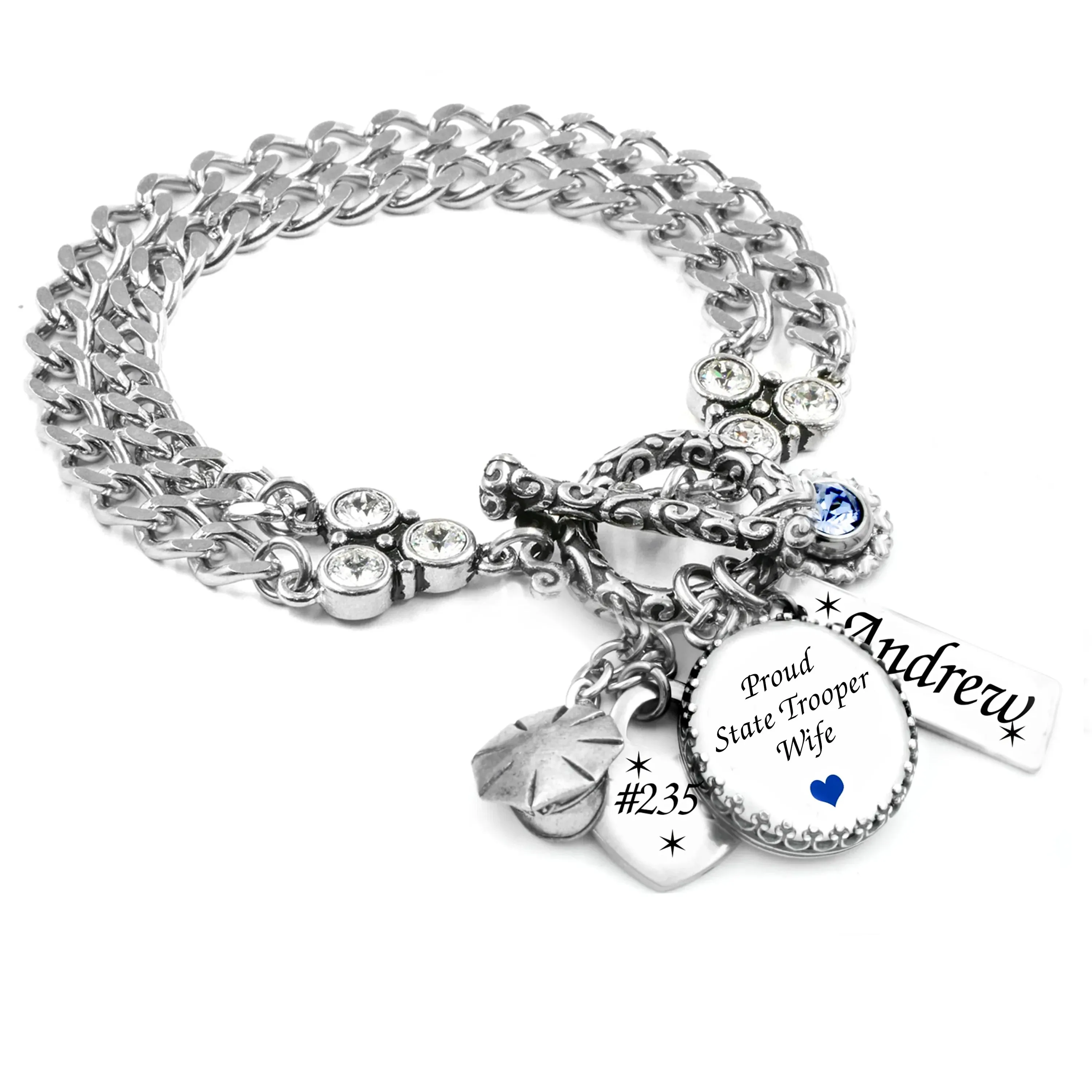 Personalized State Trooper Charm Bracelet