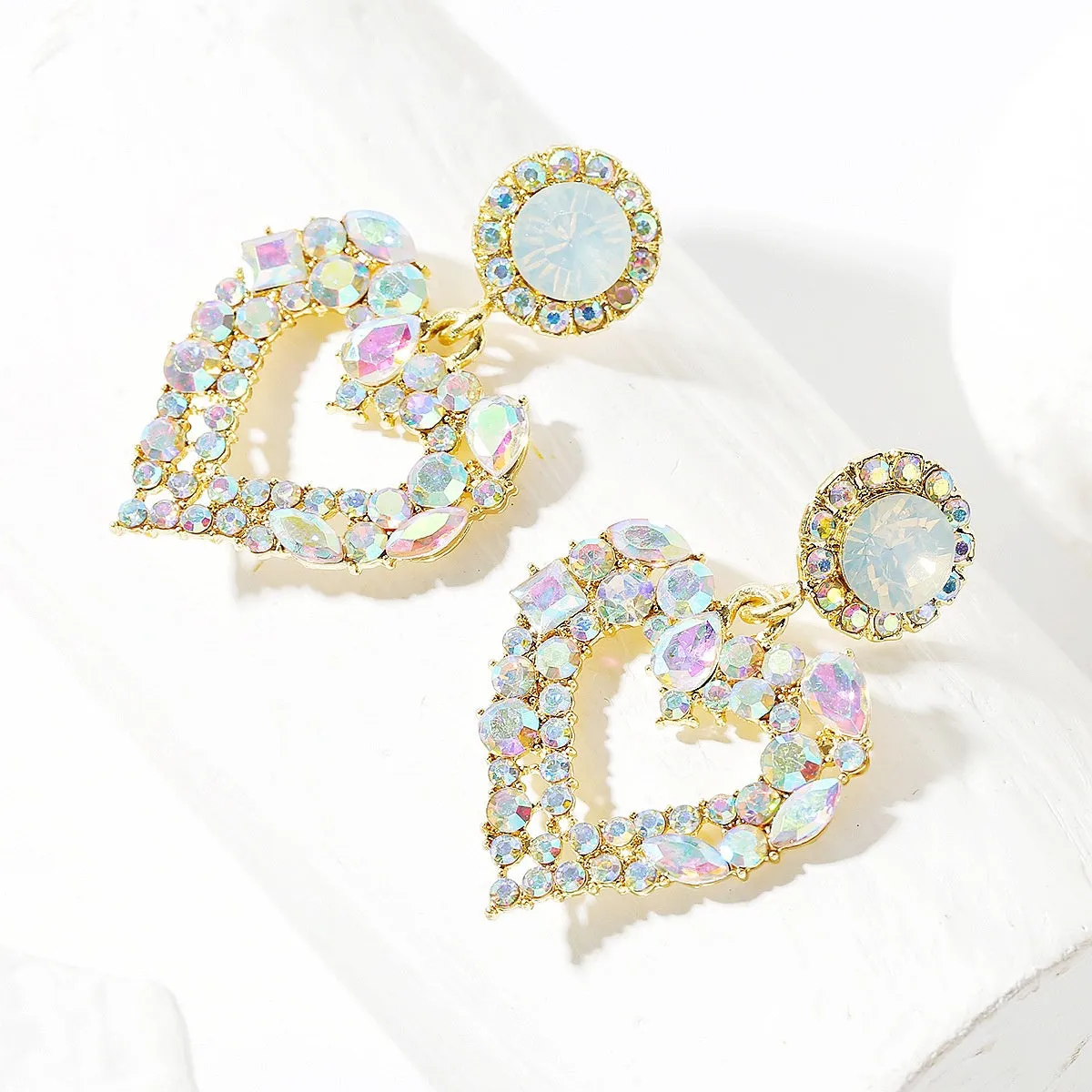 Pink Crystal & Cubic Zirconia 18K Gold-Plated Heart Drop Earrings