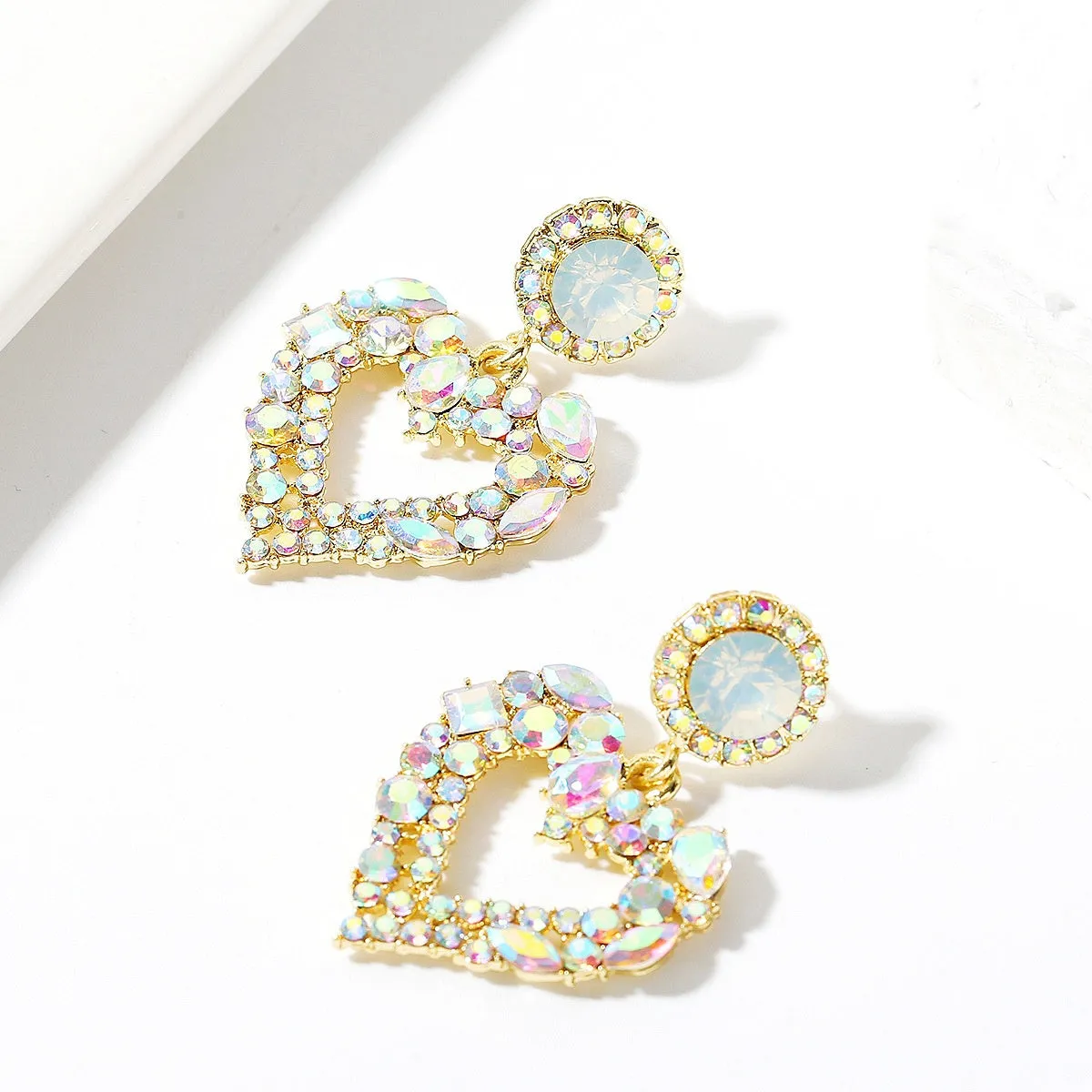 Pink Crystal & Cubic Zirconia 18K Gold-Plated Heart Drop Earrings