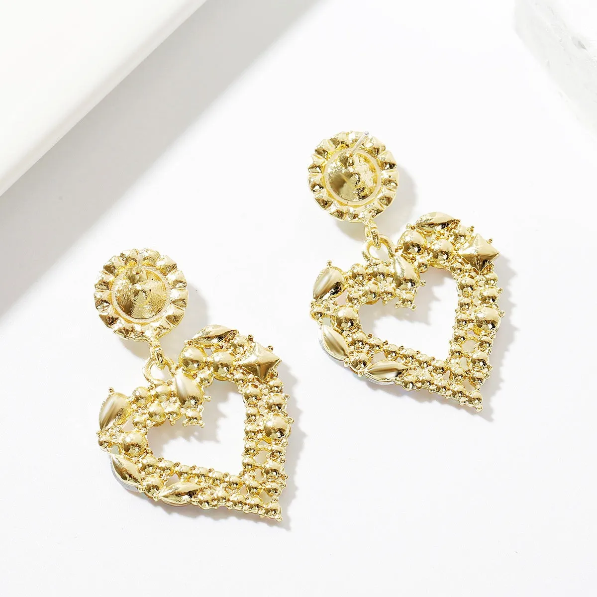 Pink Crystal & Cubic Zirconia 18K Gold-Plated Heart Drop Earrings