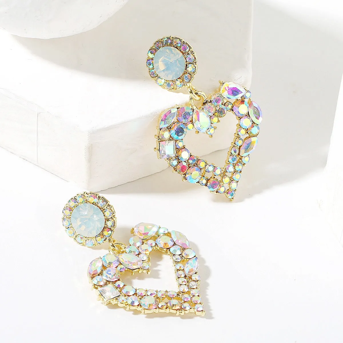 Pink Crystal & Cubic Zirconia 18K Gold-Plated Heart Drop Earrings