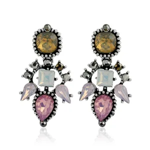 Pink Crystal & Cubic Zirconia Geometric Drop Earrings