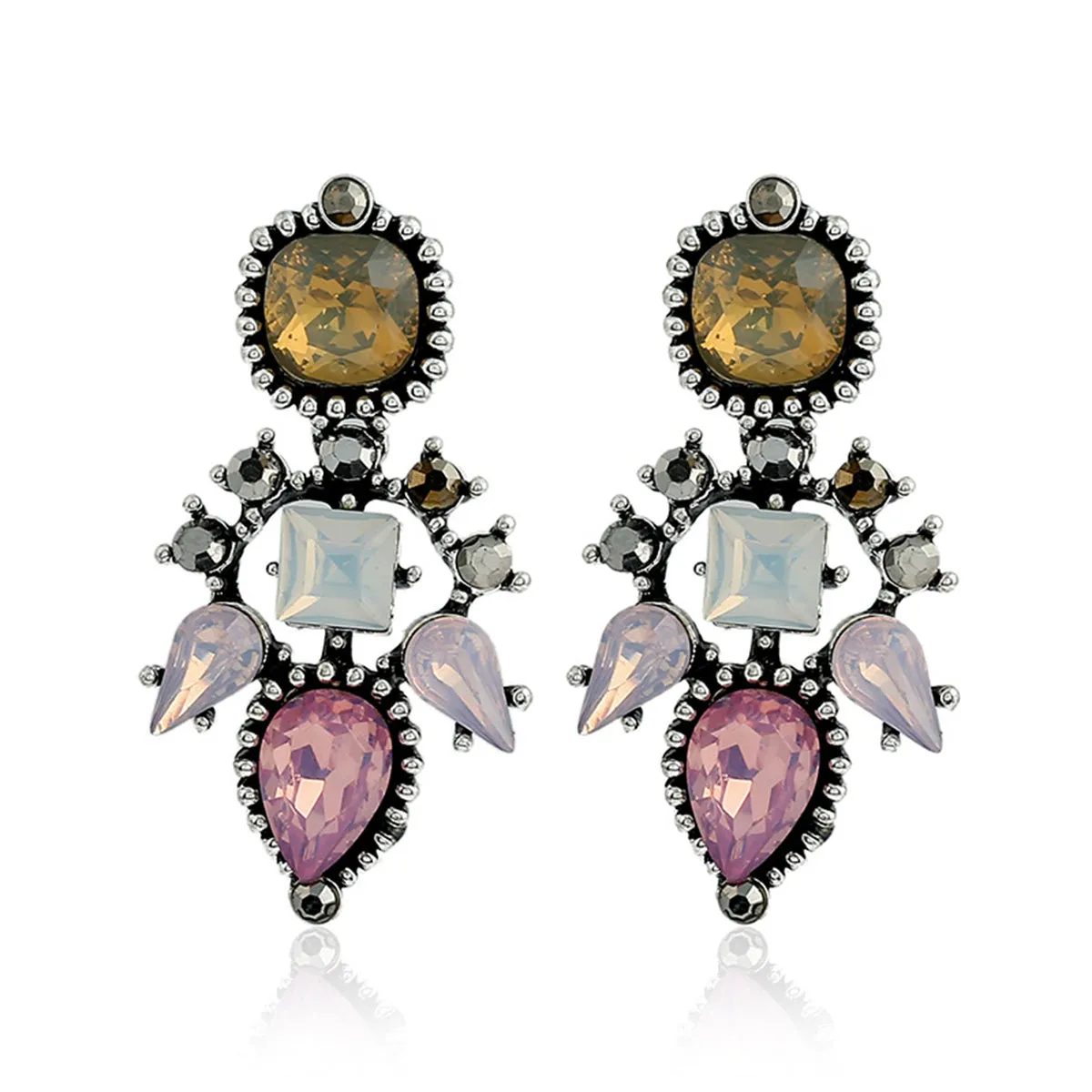 Pink Crystal & Cubic Zirconia Geometric Drop Earrings
