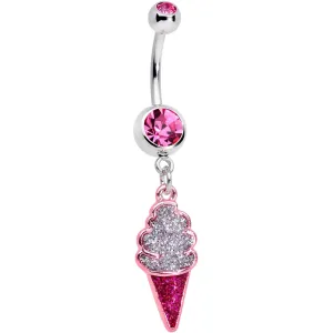 Pink Gem Glitter Sprinkles Ice Cream Cone Dangle Belly Ring