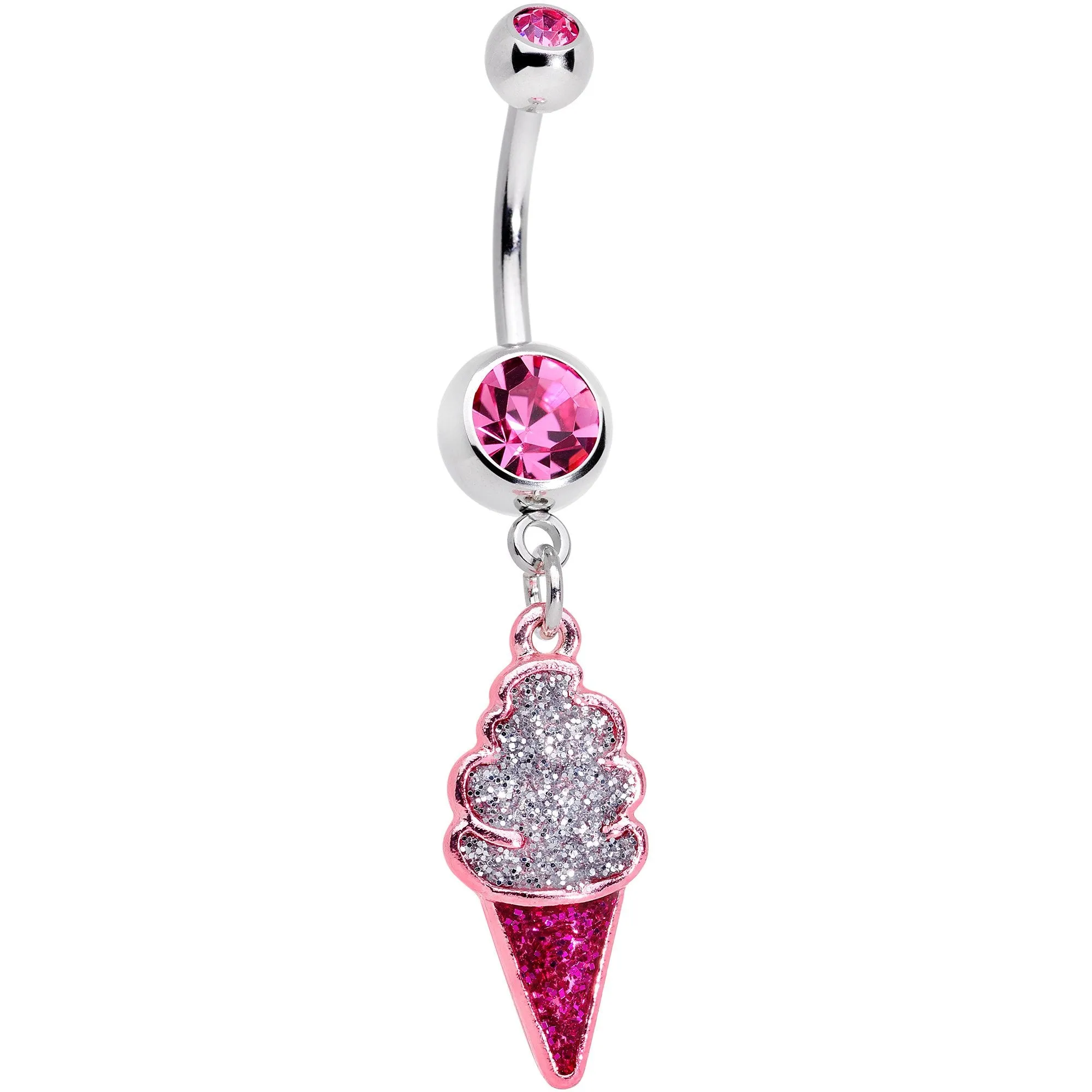 Pink Gem Glitter Sprinkles Ice Cream Cone Dangle Belly Ring