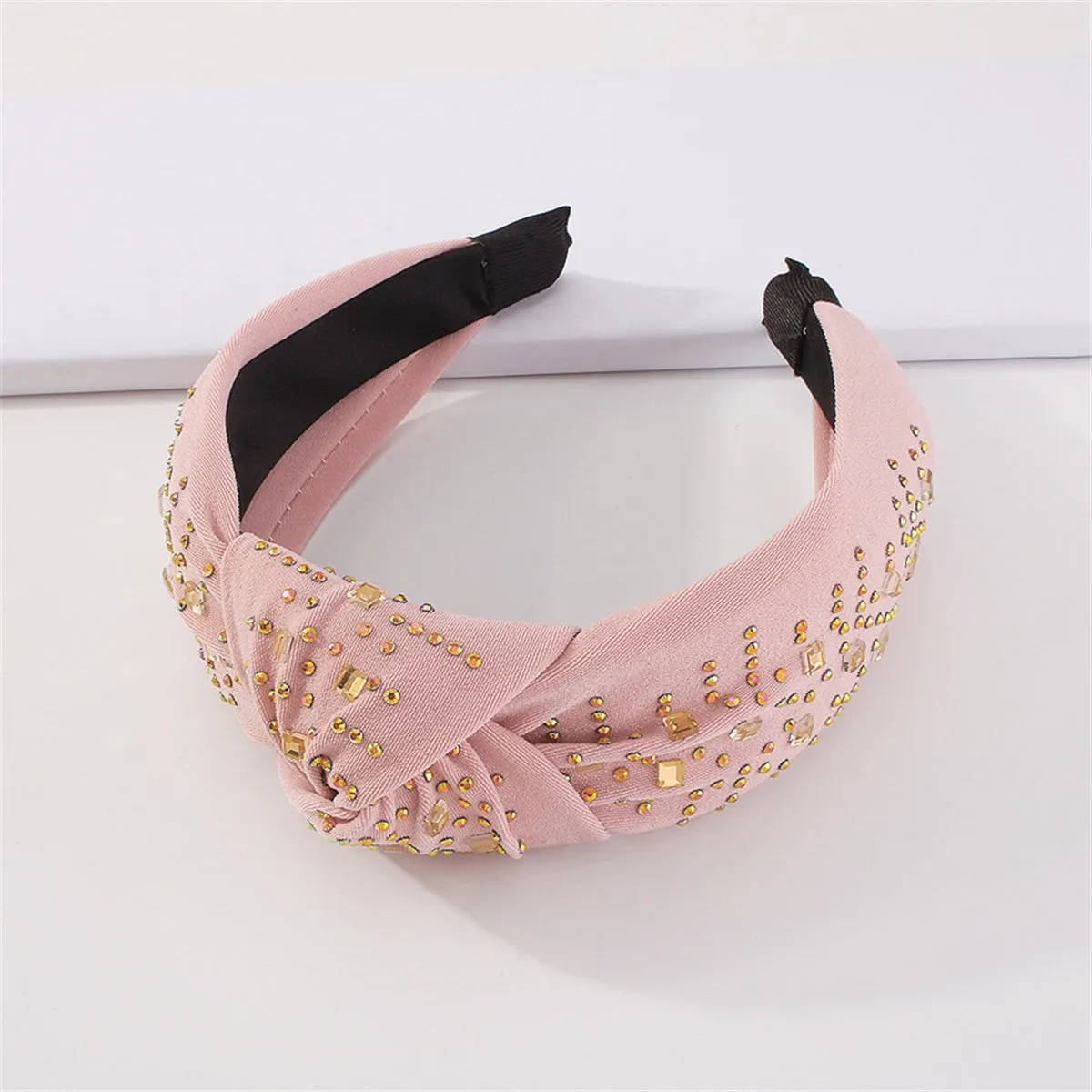 Pink Polyster & 18K Gold-Plated Cubic Zirconia Knot Hard Headband