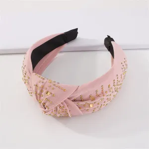 Pink Polyster & 18K Gold-Plated Cubic Zirconia Knot Hard Headband