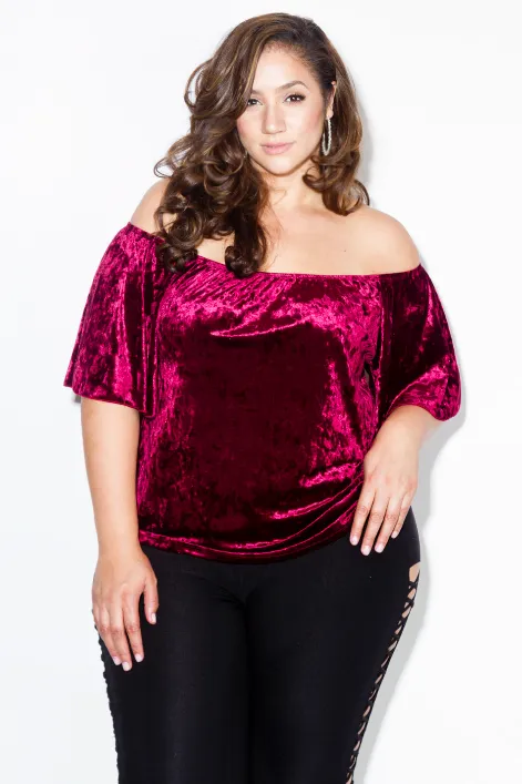 Plus Size Sexy Off Shoulder Soft Velvet Top