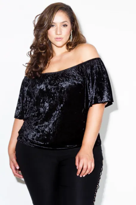 Plus Size Sexy Off Shoulder Soft Velvet Top
