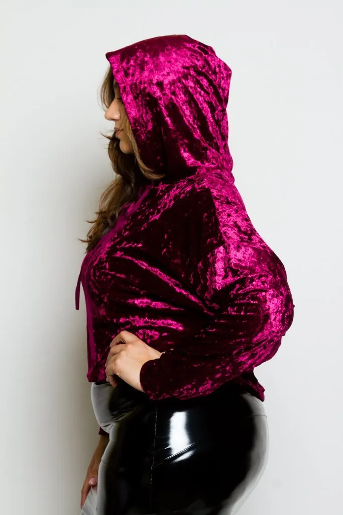 Plus Size Soft Velvet Crop Cool Hoodie