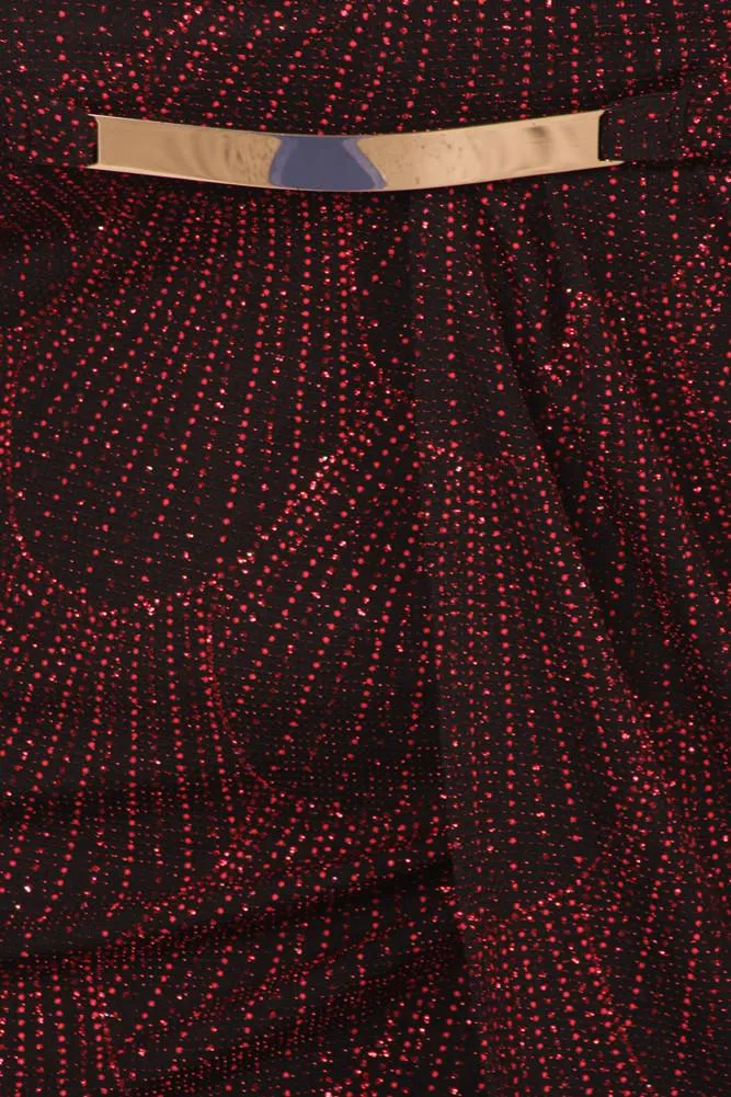 Plus Size Sparkling Plunging Neckline Red Dress