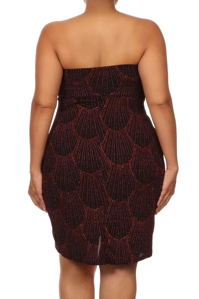 Plus Size Sparkling Plunging Neckline Red Dress