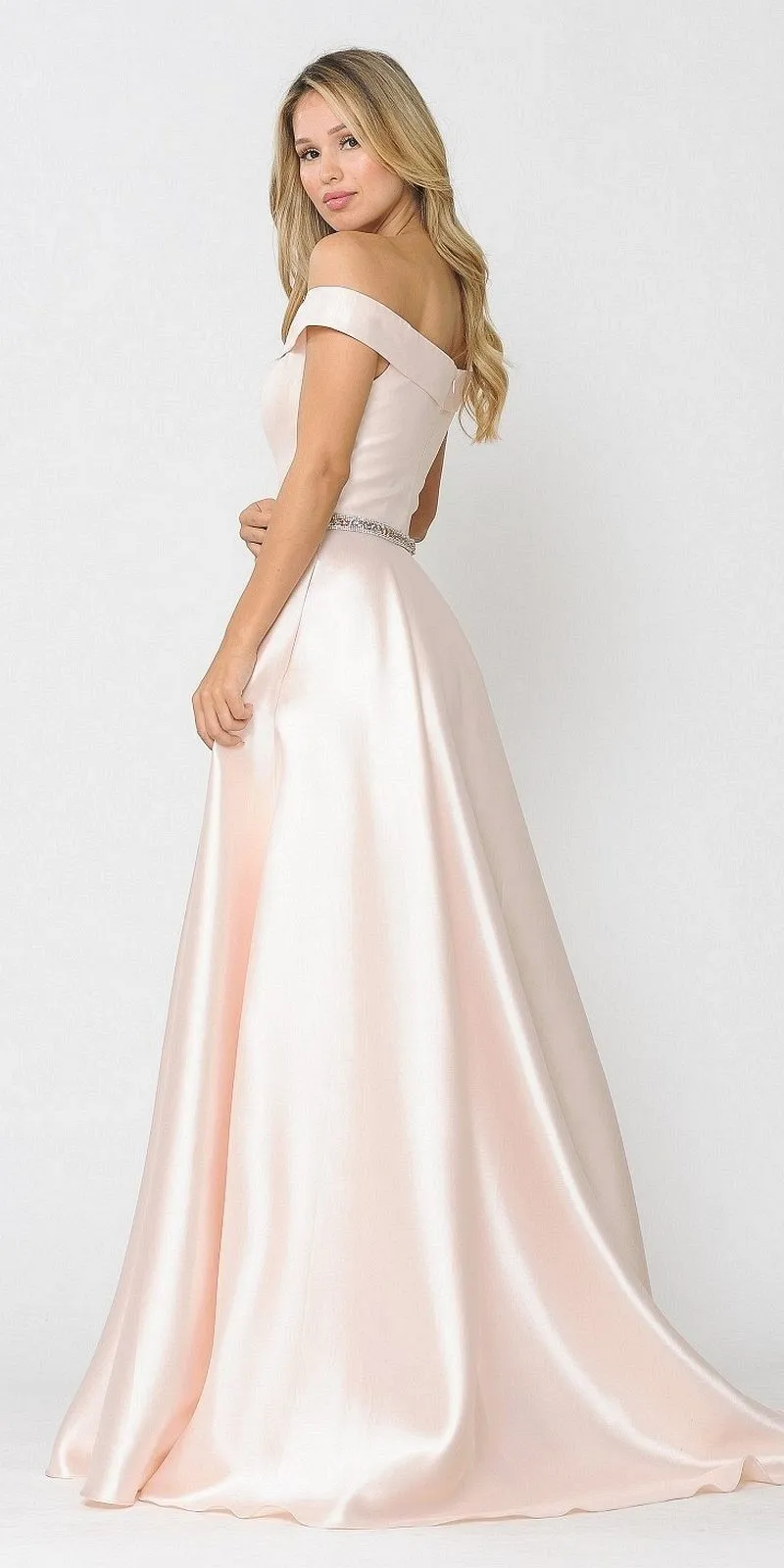 Poly USA 8686 Mikado Off-Shoulder Long Dress with Pockets