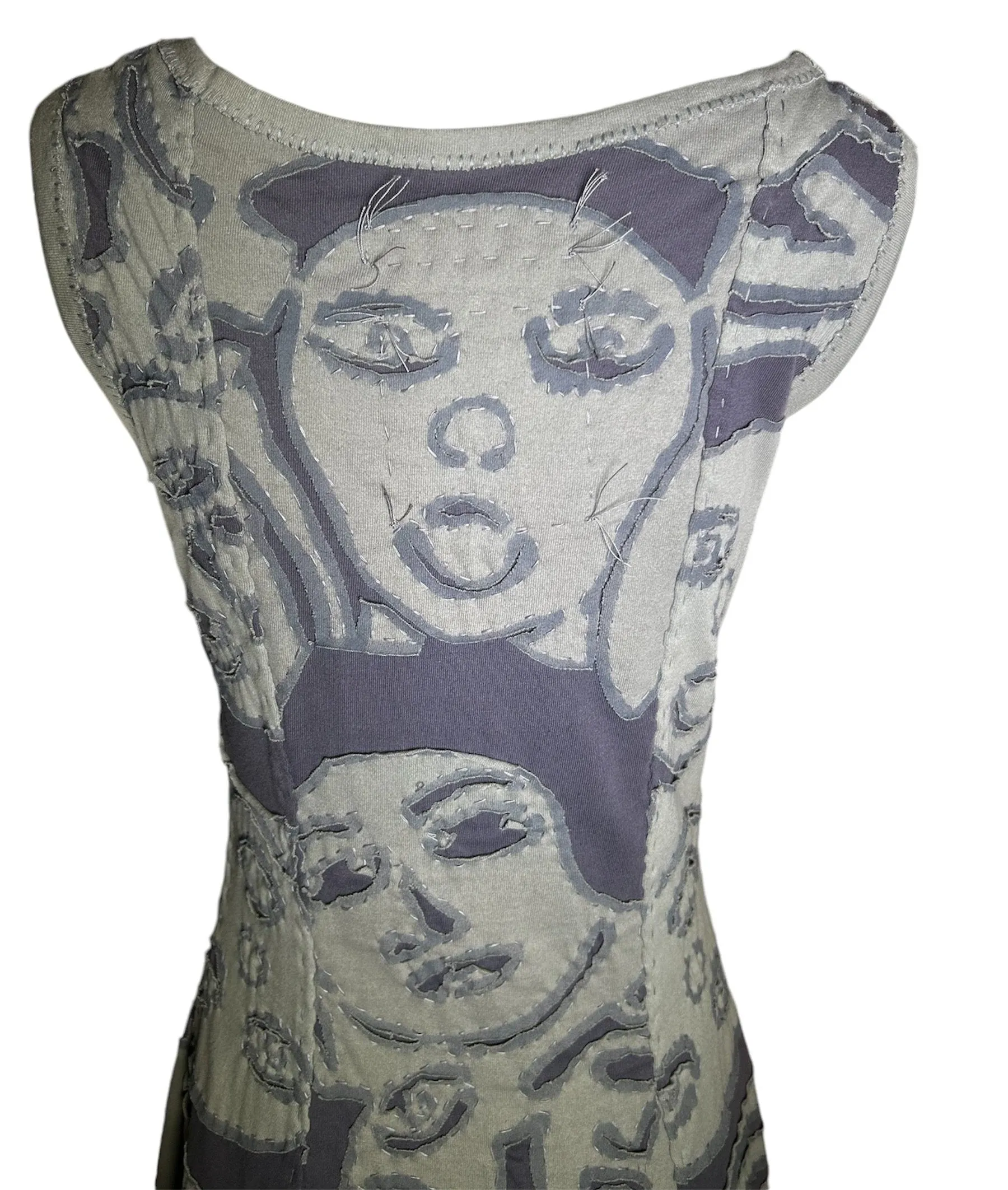 Project Alabama 2000s Incredible Hand Crafted Faces Dress, Rare