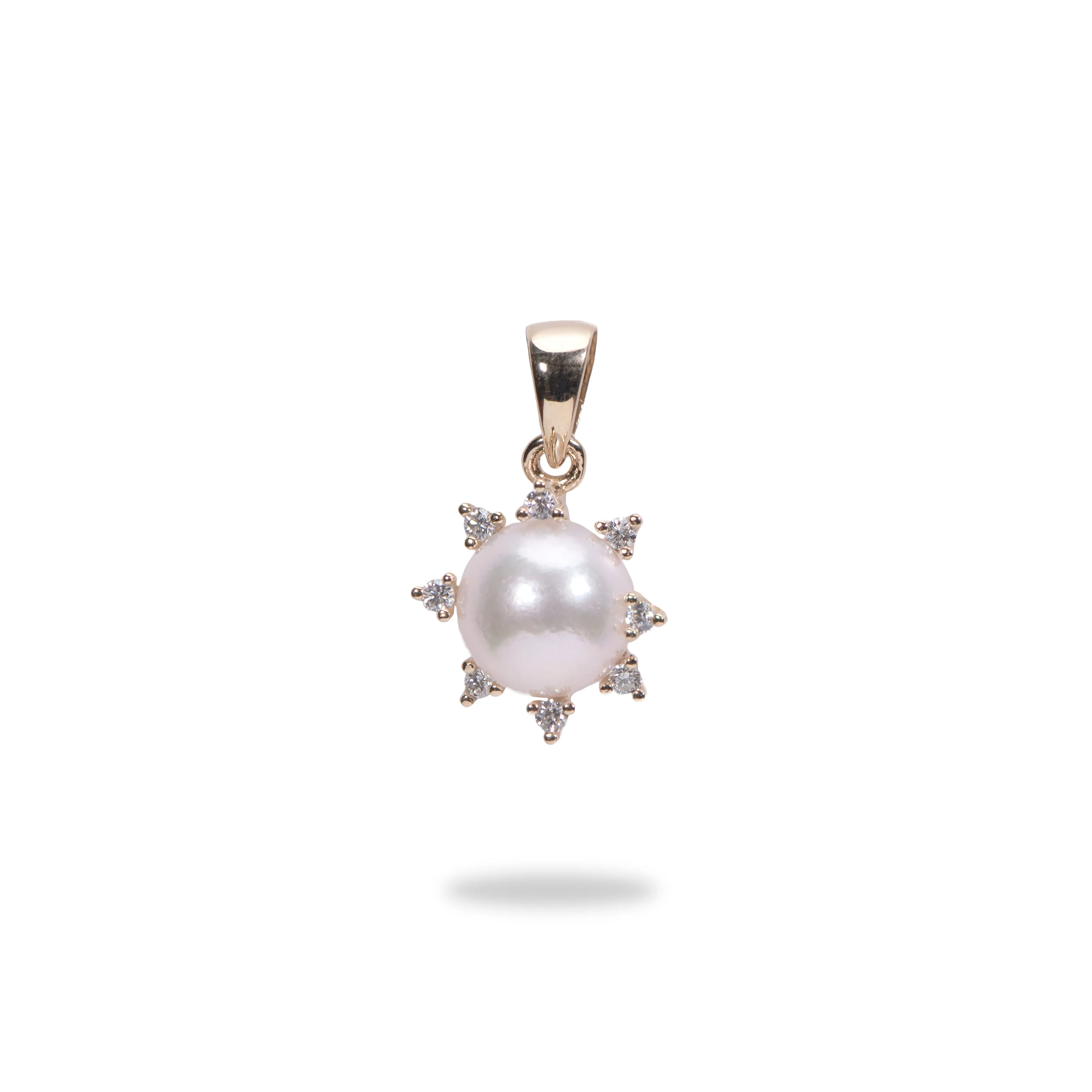 Protea Akoya White Pearl Pendant in Gold with Diamonds - 8mm