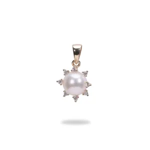 Protea Akoya White Pearl Pendant in Gold with Diamonds - 8mm