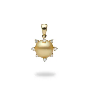Protea South Sea Gold Pearl Pendant in Gold with Diamonds - 10-11mm